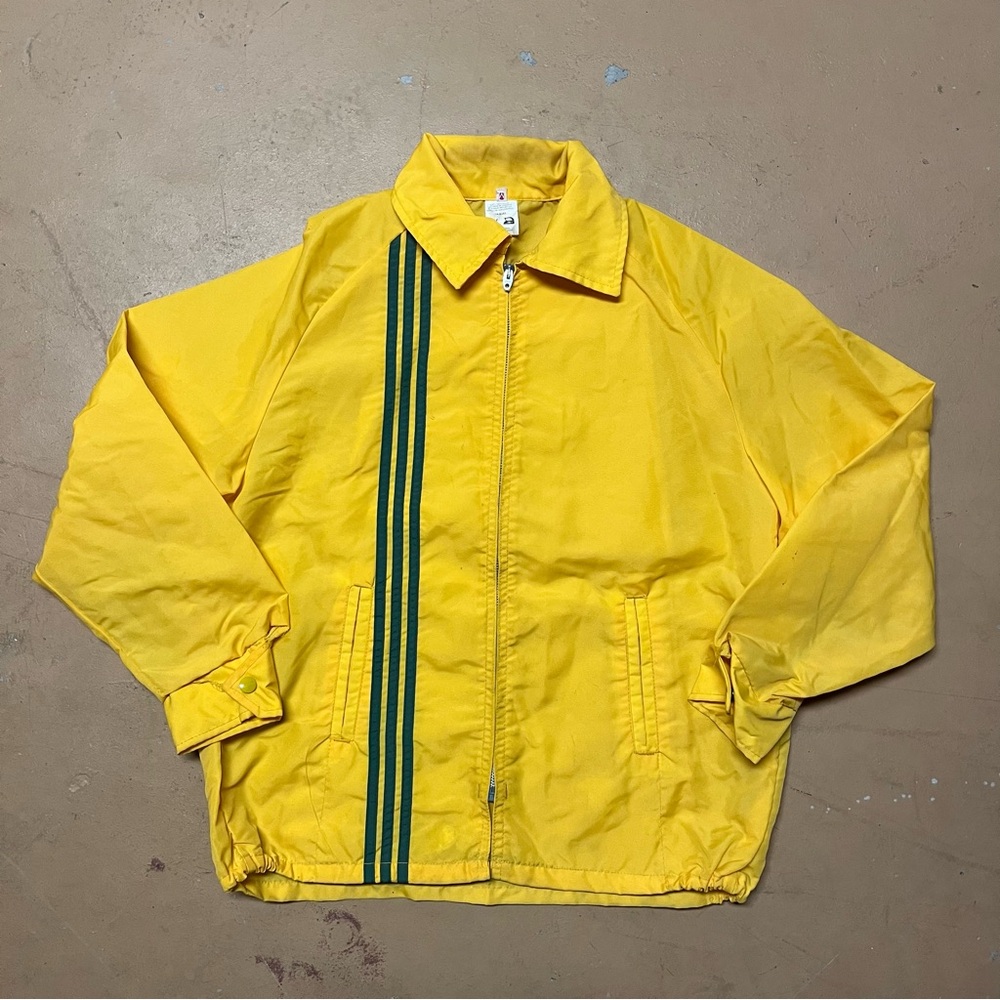 Vintage Yellow Track Jacket Green Striped Lightning Zipper Sized Medium